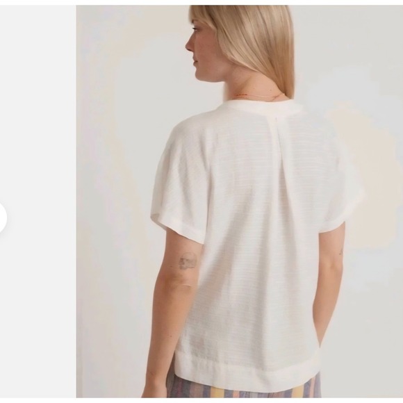 Marine Layer Women Short Sleeve Crop Cotton Blouse Sz S Minimalist Natural Beach - Picture 3 of 11